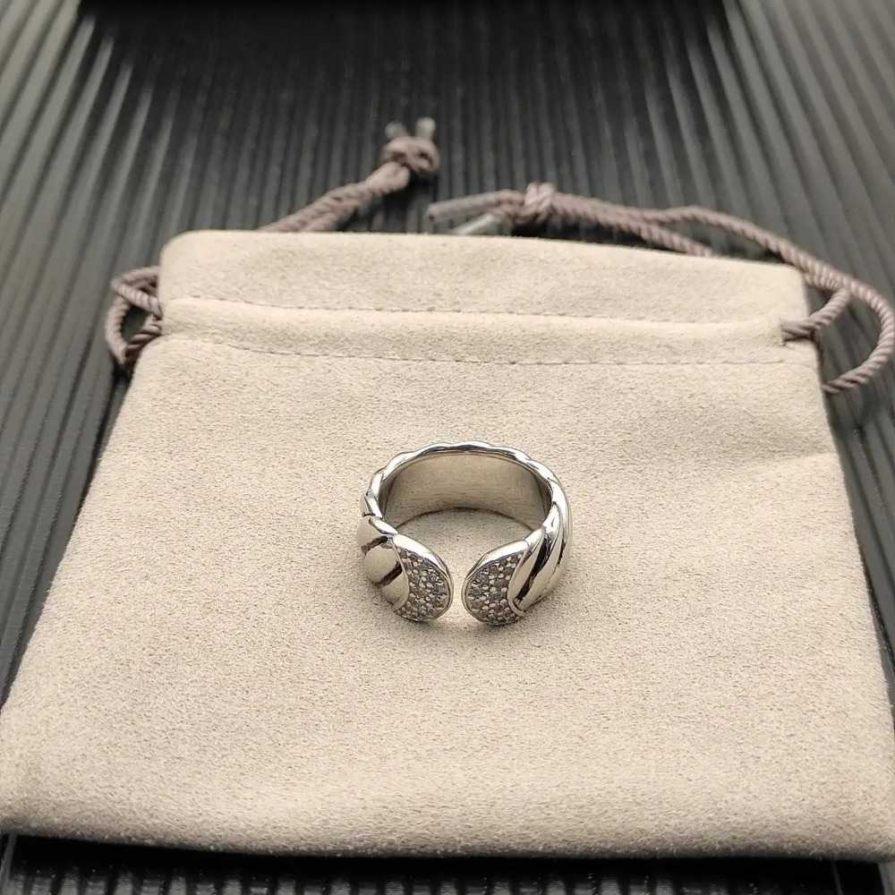 David Yurman Silver Diamond Spiral Ring - Picture 2 of 8